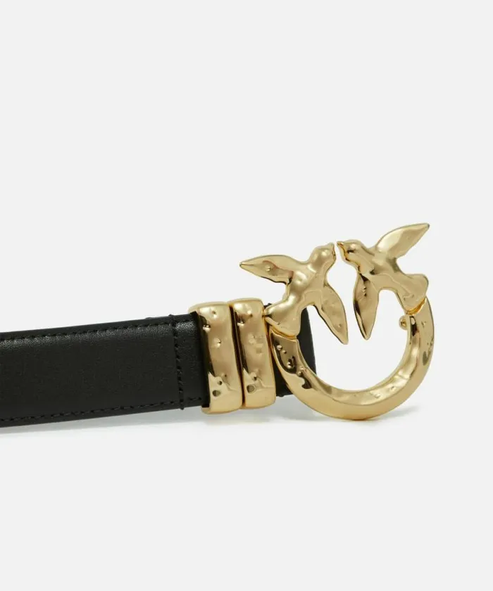 Women Belts Pinko Leather Belt With Hammered Metal Buckle 3 Cm Blacklight Gold Women Belts Pinko Leather Belt With Hammered Metal Buckle 3 Cm Blacklight Gold