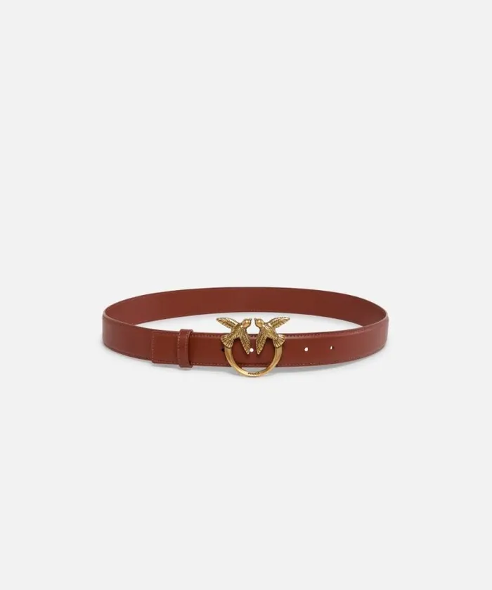 Women Belts Pinko Love Birds Leather Belt 3cm Arabantiquegold