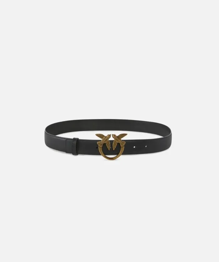 Women Belts Pinko Love Birds Leather Belt 3cm Blackantique Gold