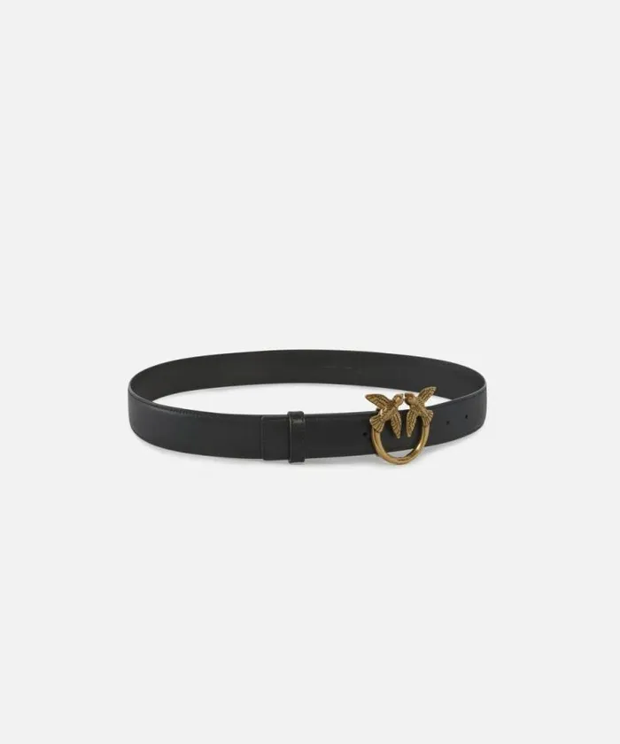 Women Belts Pinko Love Birds Leather Belt 3cm Blackantique Gold Women Belts Pinko Love Birds Leather Belt 3cm Blackantique Gold