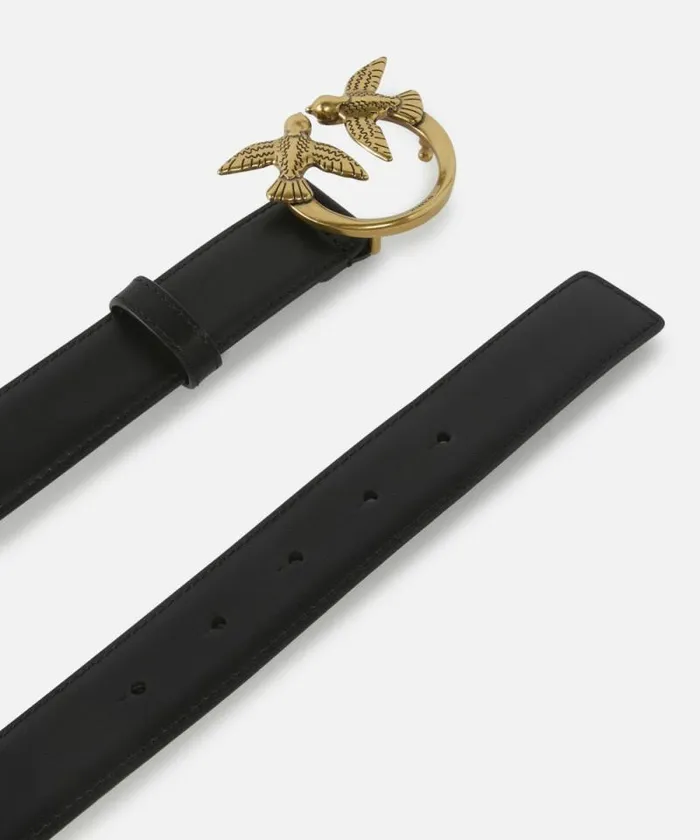 Women Belts Pinko Love Birds Leather Belt 3cm Blackantique Gold Women Belts Pinko Love Birds Leather Belt 3cm Blackantique Gold