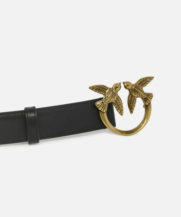 Women Belts Pinko Love Birds Leather Belt 3cm Blackantique Gold Women Belts Pinko Love Birds Leather Belt 3cm Blackantique Gold