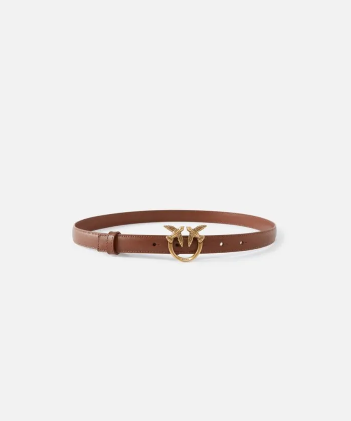 Women Belts Pinko Love Birds Thin Leather Belt 2cm Tanantiquegold
