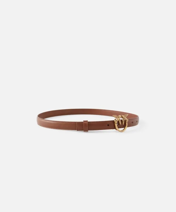 Women Belts Pinko Love Birds Thin Leather Belt 2cm Tanantiquegold Women Belts Pinko Love Birds Thin Leather Belt 2cm Tanantiquegold
