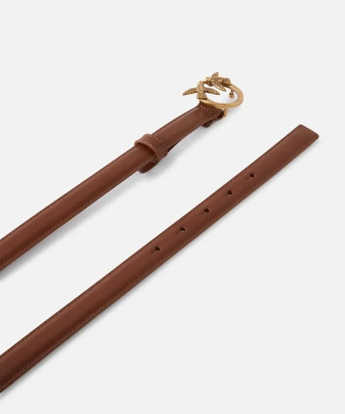 Women Belts Pinko Love Birds Thin Leather Belt 2cm Tanantiquegold Women Belts Pinko Love Birds Thin Leather Belt 2cm Tanantiquegold