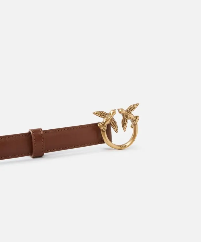 Women Belts Pinko Love Birds Thin Leather Belt 2cm Tanantiquegold Women Belts Pinko Love Birds Thin Leather Belt 2cm Tanantiquegold