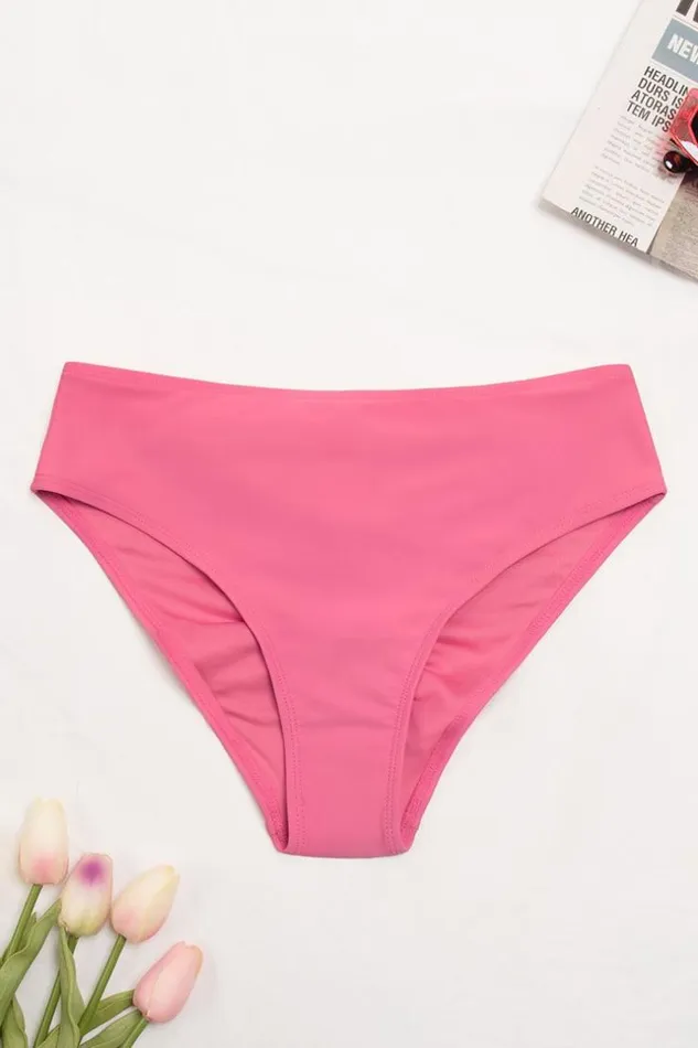 Women Bikini Bottoms Cupshe Floral Impressions Back Shirred Hipster Bikini Bottom Pink