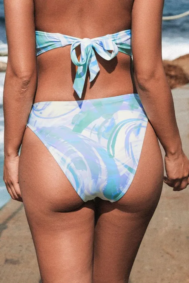 Women Bikini Bottoms Cupshe Neon Waves Merrow Edge Cheeky Hipster Bikini Bottom Multicolor
