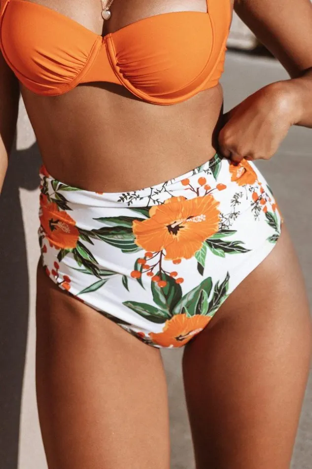 Women Bikini Bottoms Cupshe Orange Floral Shirring High Waisted Bikini Bottom Multicolor Women Bikini Bottoms Cupshe Orange Floral Shirring High Waisted Bikini Bottom Multicolor