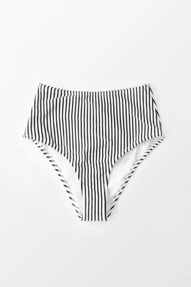 Women Bikini Bottoms Cupshe Striped High Waisted Bikini Bottom Whiteblack