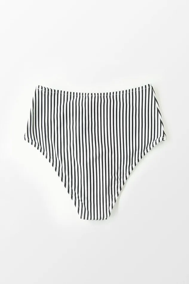 Women Bikini Bottoms Cupshe Striped High Waisted Bikini Bottom Whiteblack