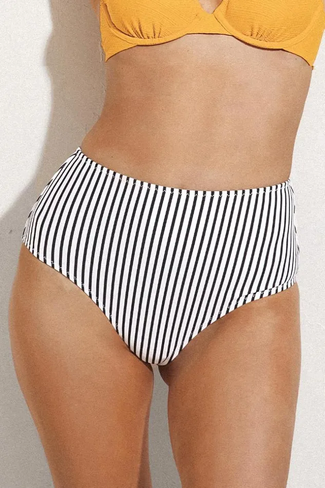 Women Bikini Bottoms Cupshe Striped High Waisted Bikini Bottom Whiteblack