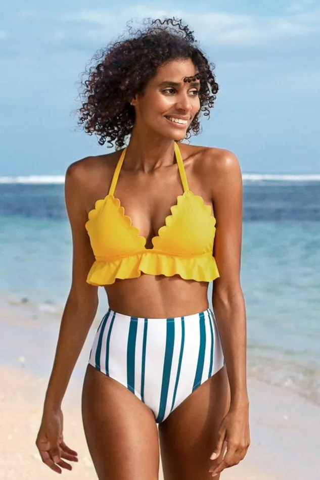 Women Bikini Sets Cupshe Beach Days Ruffle And Striped High Waisted Bikini Multicolor Women Bikini Sets Cupshe Beach Days Ruffle And Striped High Waisted Bikini Multicolor