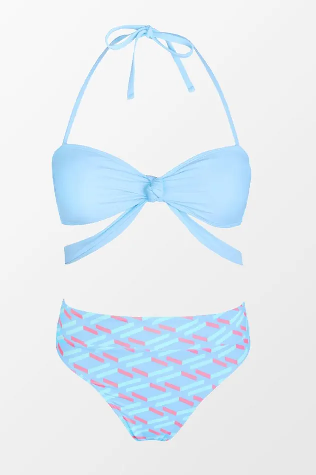 Women Bikini Sets Cupshe Hashtag Geo Knot Tie Bandeau And Banded High Waist Bikini Set Multicolor