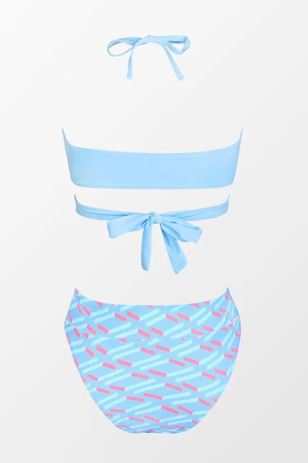 Women Bikini Sets Cupshe Hashtag Geo Knot Tie Bandeau And Banded High Waist Bikini Set Multicolor