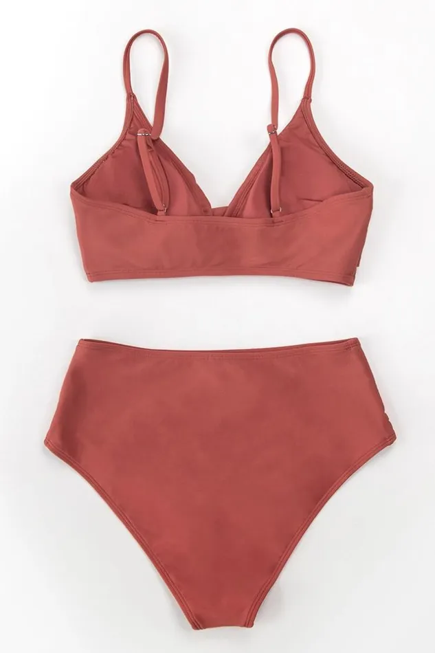 Women Bikini Sets Cupshe Marsala Twist High Waisted Bikini Red