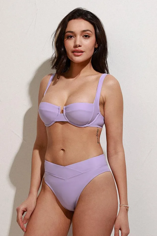 Women Bikini Sets Cupshe Nature Trip Paneled Underwire And Banded High Waist Bikini Set Purple