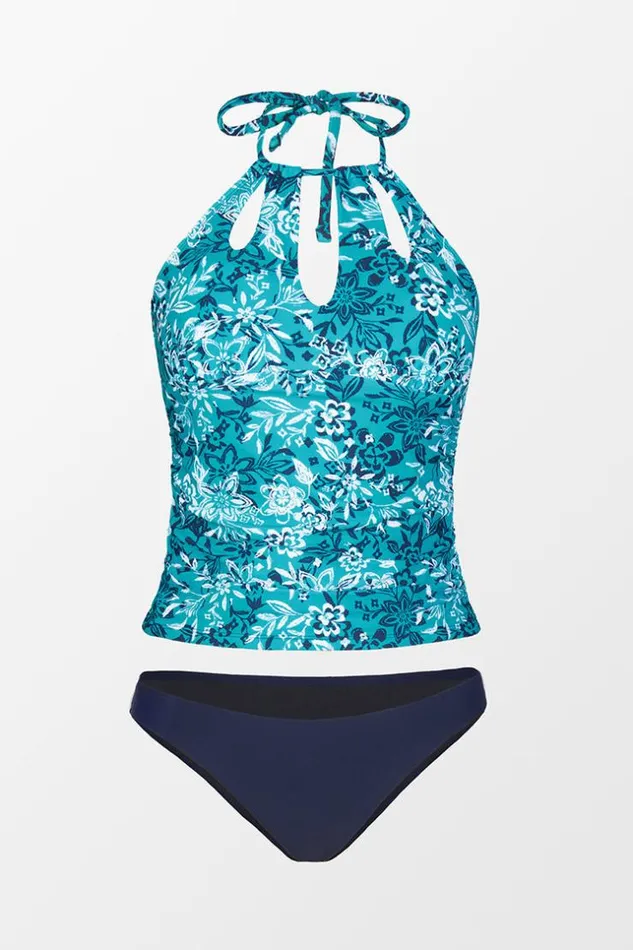 Women Bikini Sets Cupshe Summer Seaside Cutout Tankini And Classic Hipster Set Blue