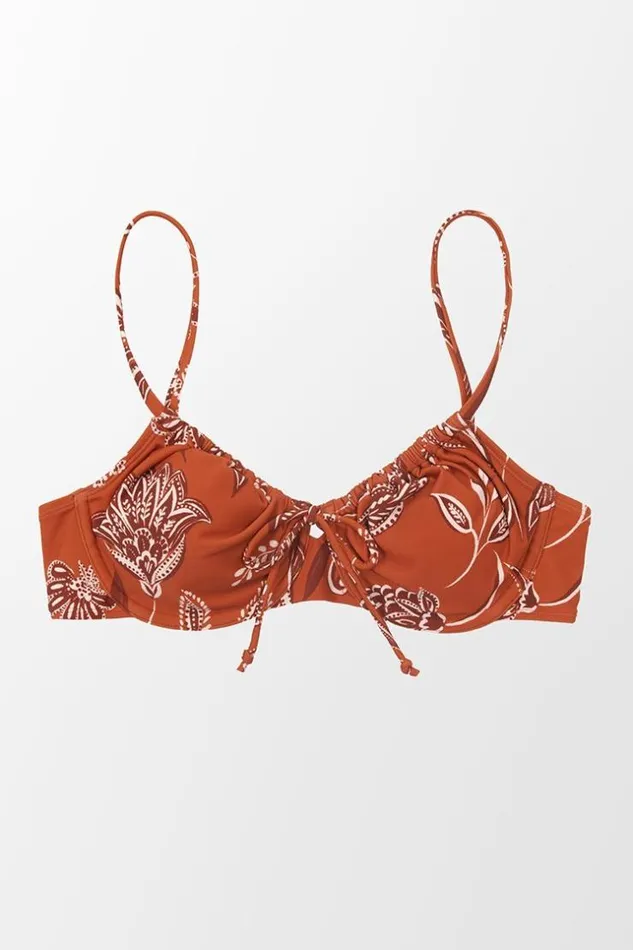 Women Bikini Tops Cupshe Boho Impressions Underwire Tie Front Bralette Bikini Top Orange
