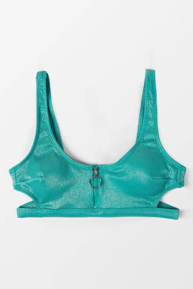 Women Bikini Tops Cupshe Nataly Zip Front Cutout Bikini Top Green
