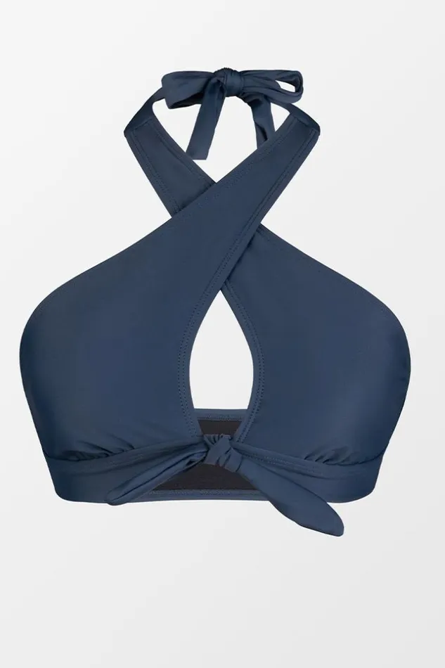 Women Bikini Tops Cupshe Omniscient Solid Cross Halter Bikini Top Navy