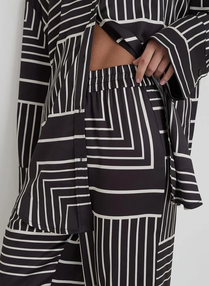 Women Black And Cream Abstract Print Relaxed Satin Trouser Kora 4th and Reckless Pants