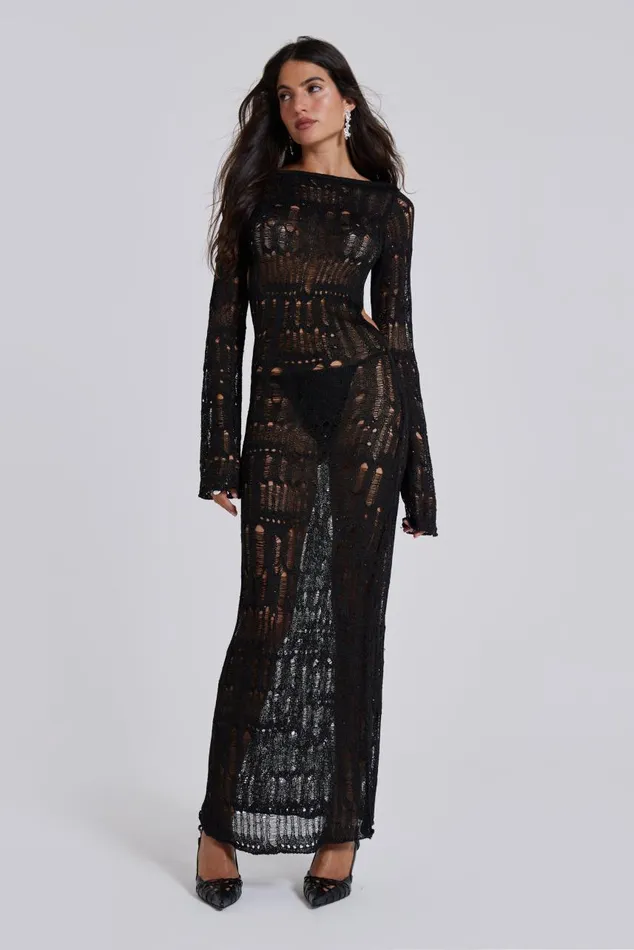 Women Black Metallic Umbra Maxi Dress Jaded London Knitwear