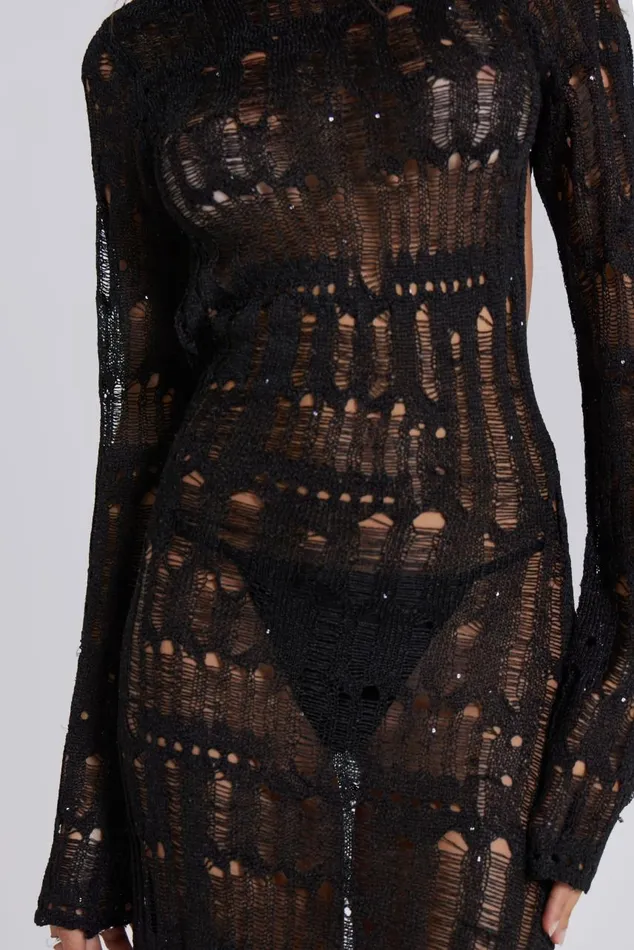 Women Black Metallic Umbra Maxi Dress Jaded London Knitwear