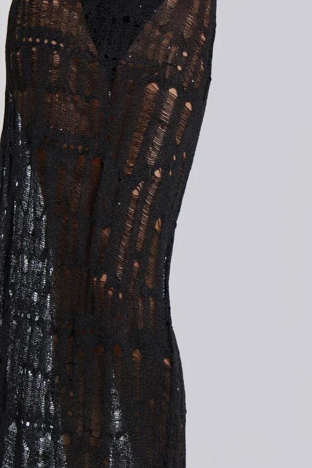 Women Black Metallic Umbra Maxi Dress Jaded London Knitwear