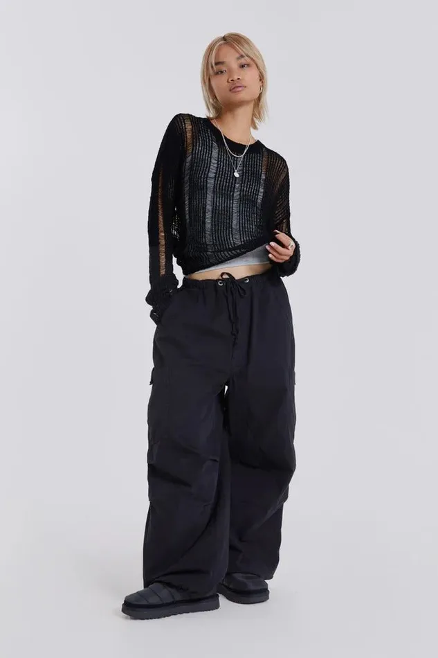 Women Black Parachute Cargo Pants Jaded London Trousers and Pants