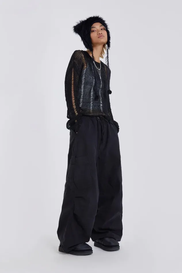 Women Black Parachute Cargo Pants Jaded London Trousers and Pants