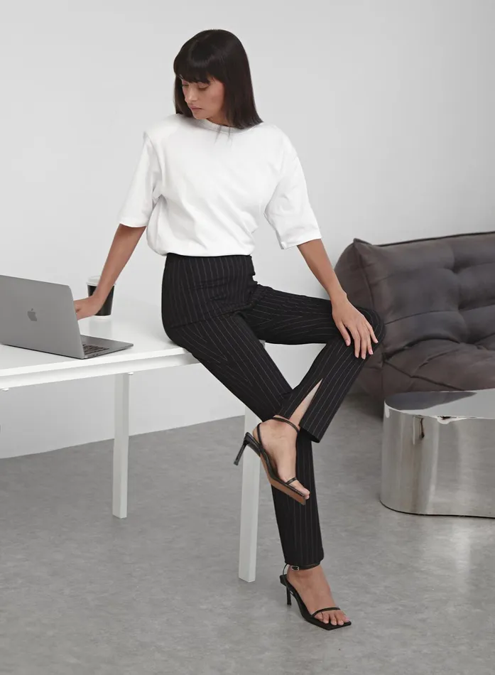 Women Black Pinstripe Slim Leg Trouser 8211 Hally 4th and Reckless Leggings