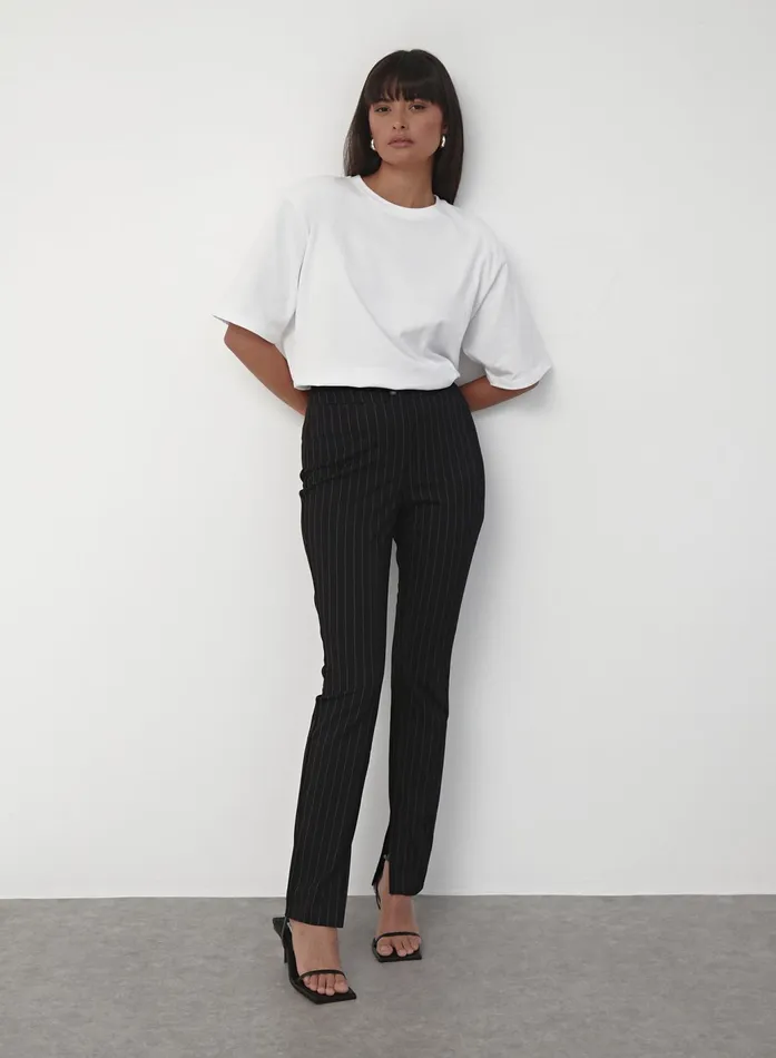 Women Black Pinstripe Slim Leg Trouser 8211 Hally 4th and Reckless Leggings