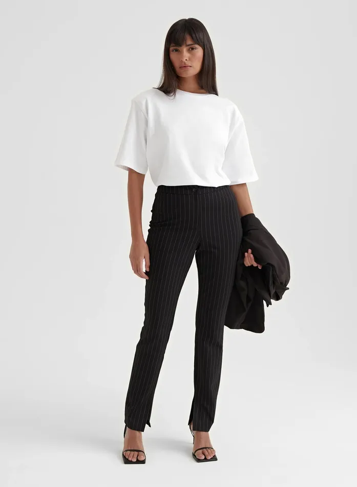 Women Black Pinstripe Slim Leg Trouser 8211 Hally 4th and Reckless Leggings