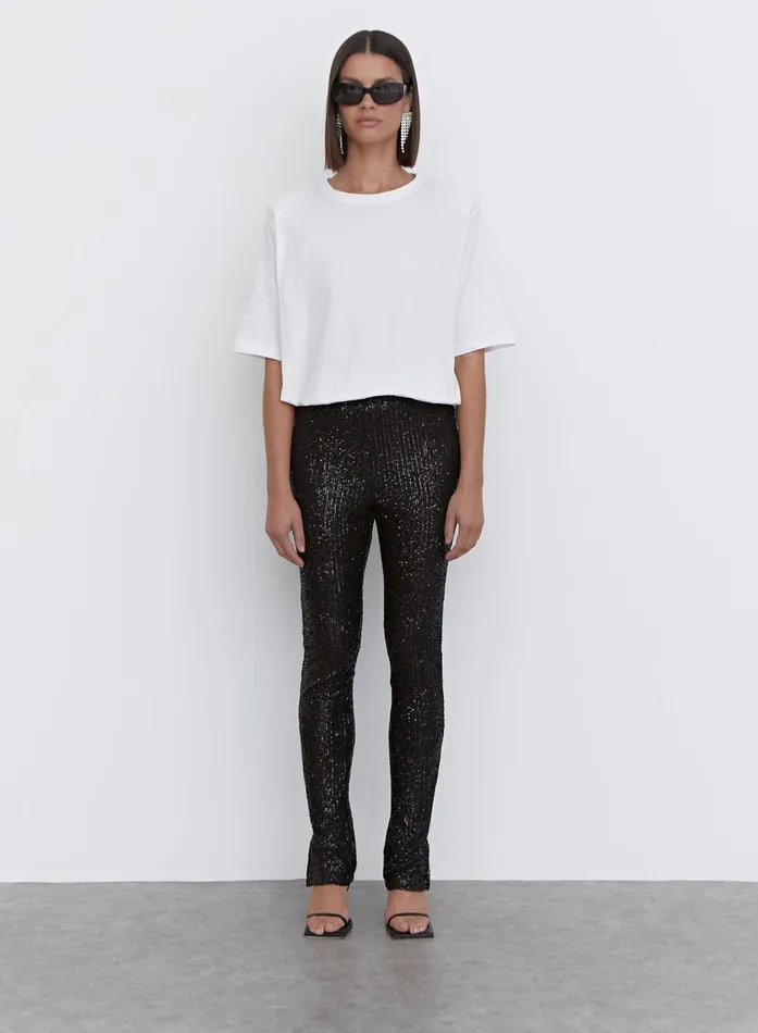 Women Black Sequin Split Hem Legging 8211 Anette 4th and Reckless Leggings