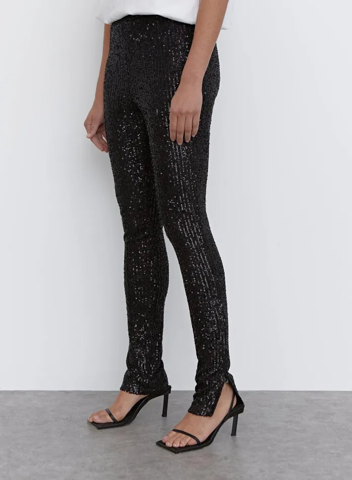 Women Black Sequin Split Hem Legging 8211 Anette 4th and Reckless Leggings