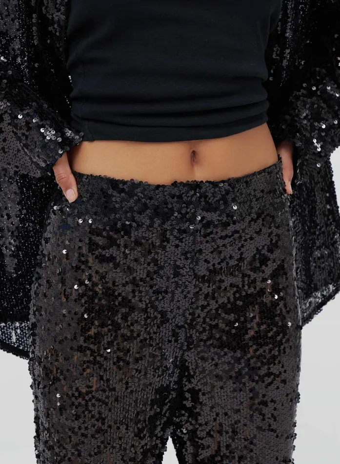 Women Black Sequin Straight Leg Trousers 8211 Zoey 4th and Reckless Pants