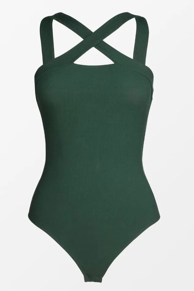 Women Bodysuits Cupshe Maura Criss Cross Middle CutBodysuit Green