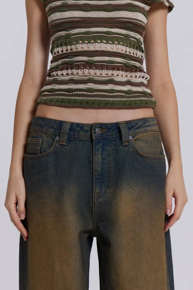 Women Busted Wash Sonic Baggy Leg Jeans With Turn Up Hem Jaded London Jeans
