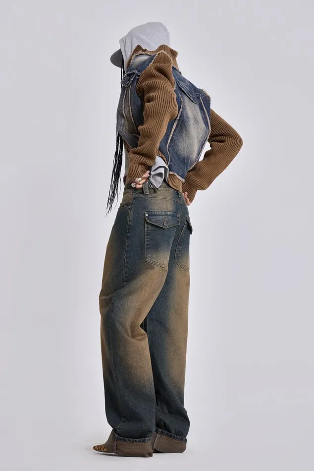 Women Busted Wash Sonic Baggy Leg Jeans With Turn Up Hem Jaded London Jeans