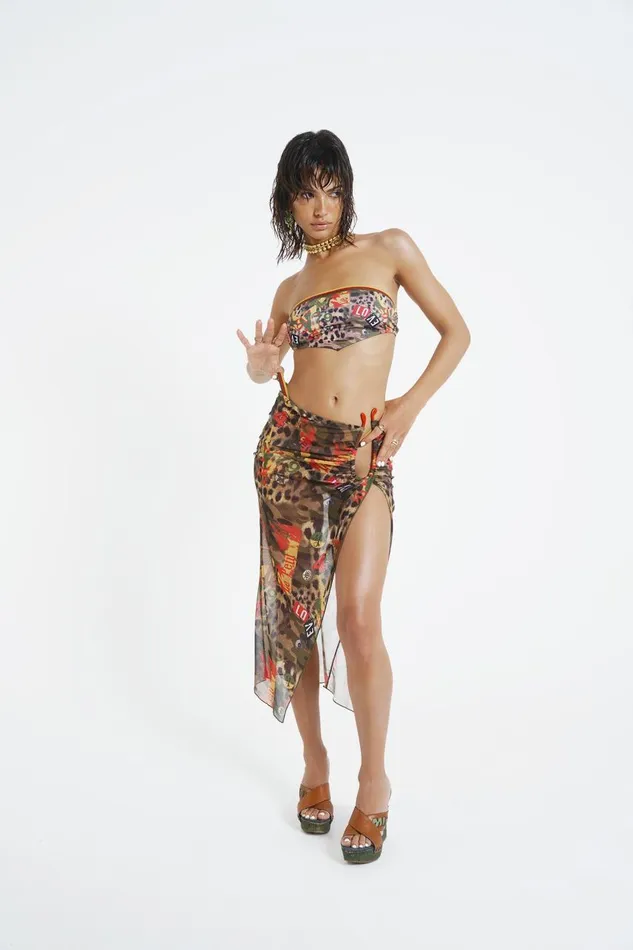 Women Camo Badge Print Micro Bandeau Scarf Bikini Top Jaded London Bikini Tops