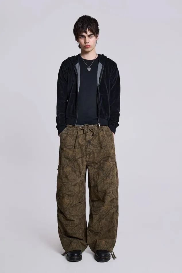 Women Camo Print Parachute Cargo Pants Jaded London Trousers and Pants
