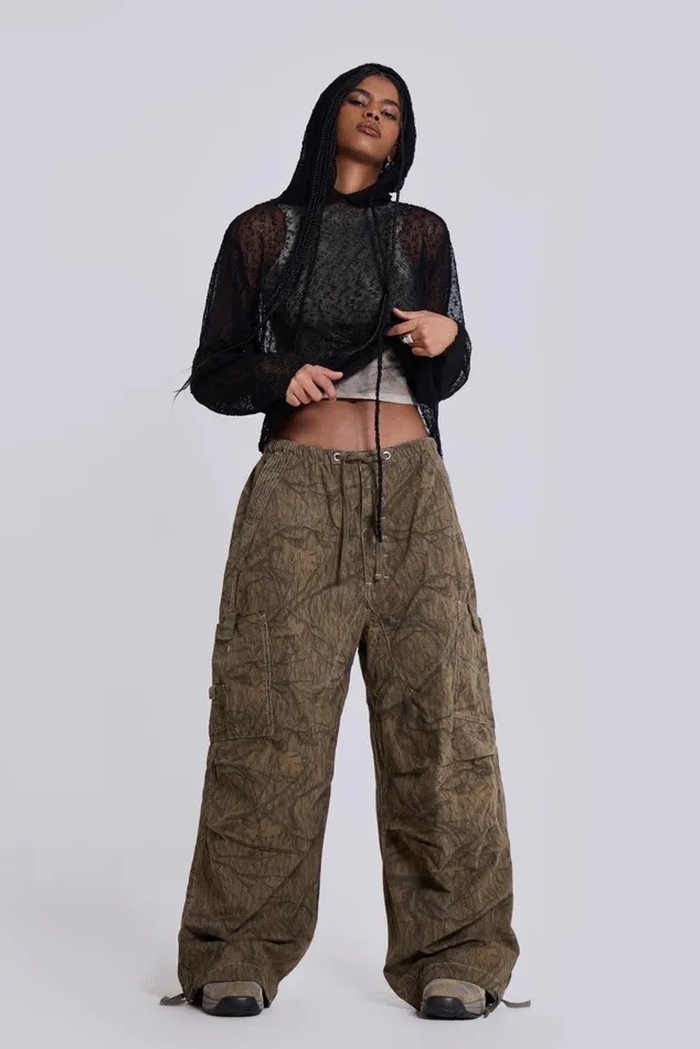 Women Camo Print Parachute Cargo Pants Jaded London Trousers and Pants