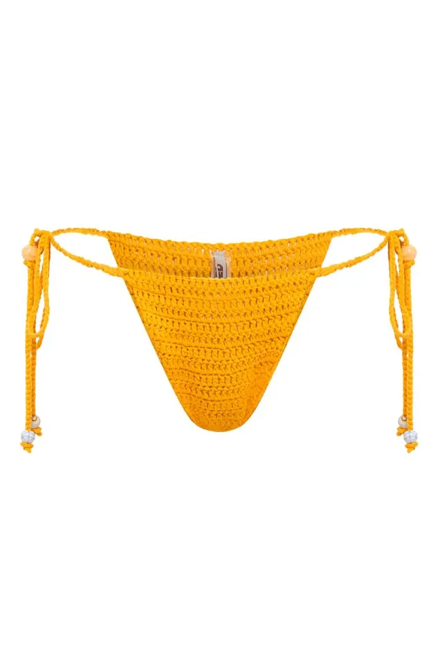 Women Canary Yellow Crochet Bikini Bottoms With Beaded Fringing Jaded London Micro Bikinis