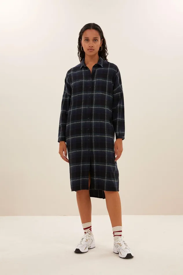 Women Check Dress Dark Green Bybar Dresses