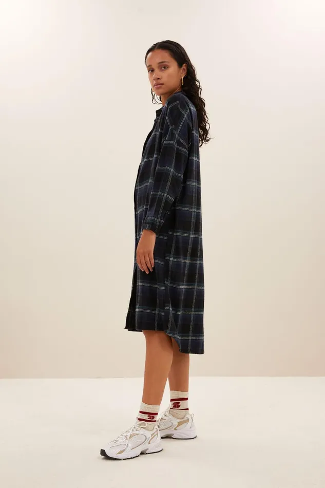 Women Check Dress Dark Green Bybar Dresses