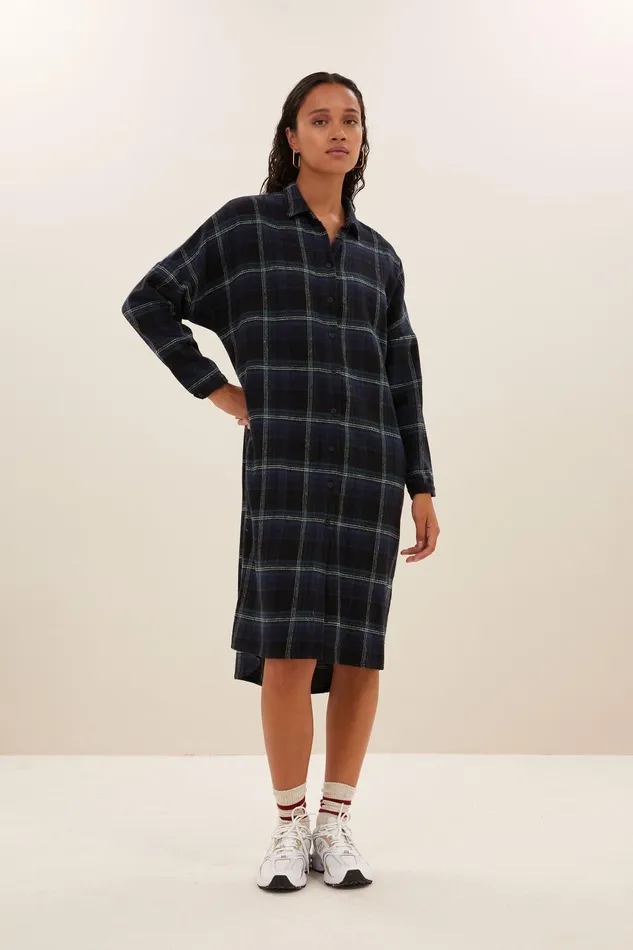 Women Check Dress Dark Green Bybar Dresses