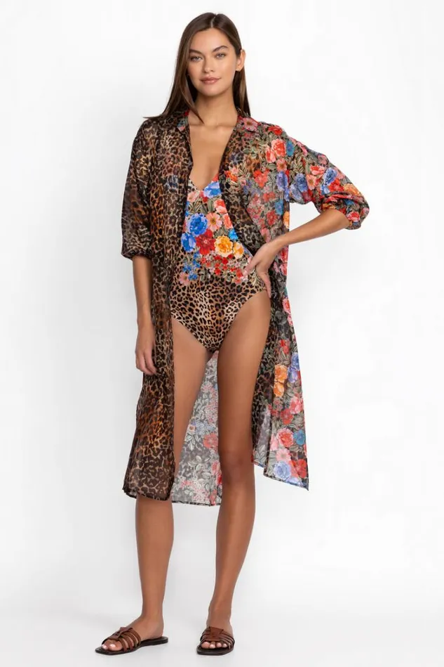 Women CHEETAH LONG SHIRT DRESS Multi Johnny Was Swim and Resort Women CHEETAH LONG SHIRT DRESS Multi Johnny Was Swim and Resort