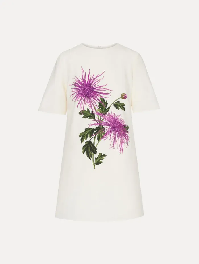 Women Chrysanthemum Shift Dress Purple Ivory Oscar De La Renta Dresses