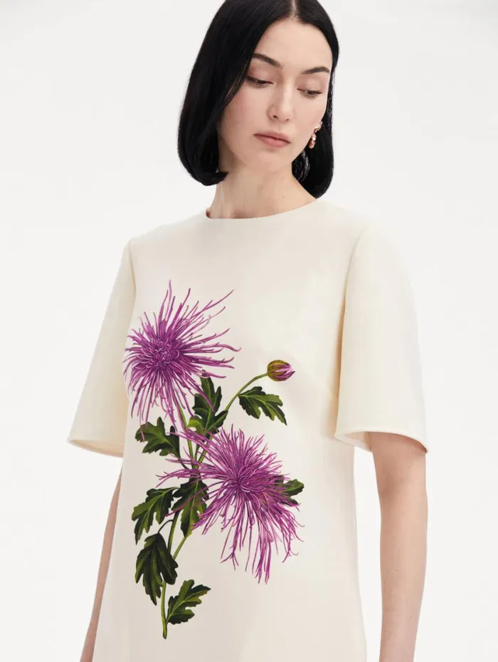 Women Chrysanthemum Shift Dress Purple Ivory Oscar De La Renta Dresses Women Chrysanthemum Shift Dress Purple Ivory Oscar De La Renta Dresses